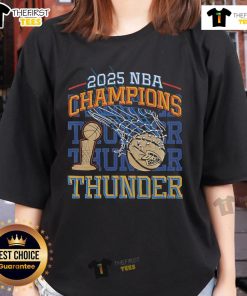 Alt Text: Official Oklahoma City Thunder NBA Finals Champions 2025 Retro Ladies Tee featuring vibrant team colors and logo.