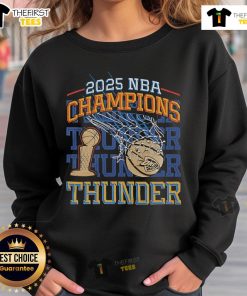 Official Oklahoma City Thunder NBA Finals Champions 2025 retro sweatshirt featuring bold team graphics and a classic design.