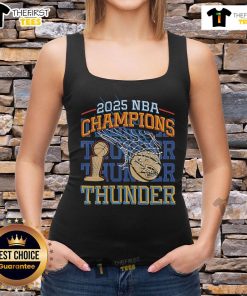 Retro tank top featuring the Official Oklahoma City Thunder NBA Finals Champions 2025 logo in vibrant colors.
