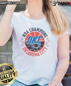 Alt Text: Official Oklahoma City Thunder NBA Finals Champions Tunnel Vision Ladies Tee featuring team colors and logo.