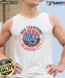 Alt Text: Official Oklahoma City Thunder NBA Finals Champions Tunnel Vision Tank Top showcasing team pride and style.