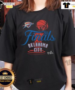 Official Oklahoma City Thunder Stadium Essentials 2025 NBA Finals Ladies Tee featuring team logo and stylish design.