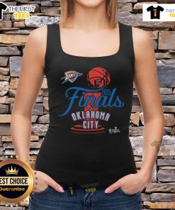 Official Oklahoma City Thunder Stadium Essentials 2025 NBA Finals cruise tank top featuring team colors and logo.