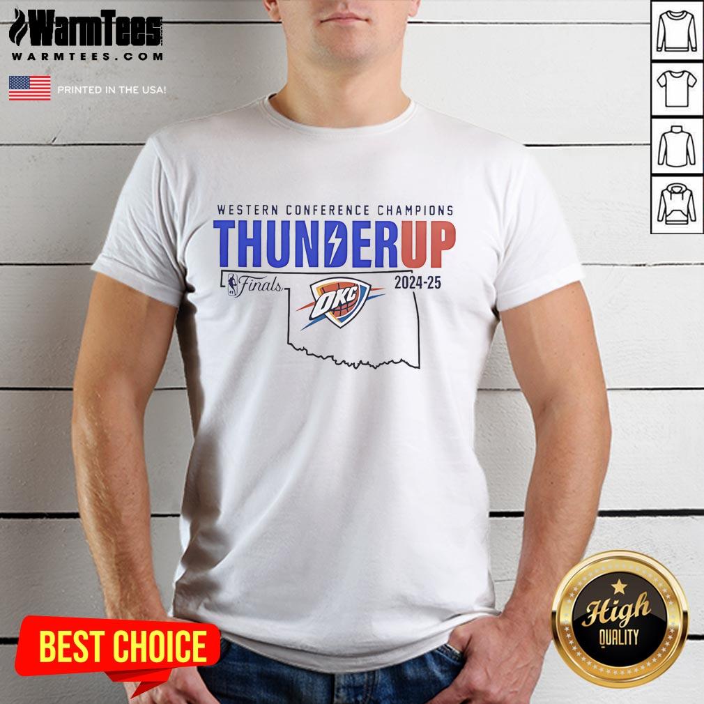 Official Oklahoma City Thunder Western Conference Champions Thunder Up 2025 T-Shirt Official Oklahoma City Thunder Western Conference Champions 2025 T-Shirt featuring vibrant team colors and logo.