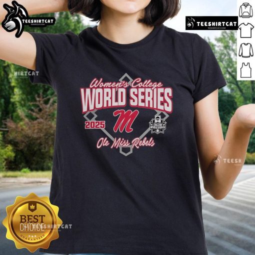 Official Ole Miss Rebels Softball 2025 NCAA Women's College World Series Bound Ladies Tee showcasing team spirit.