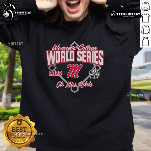 Alt Text: Official Ole Miss Rebels Softball 2025 NCAA Women's College World Series Bound Sweatshirt in navy blue.