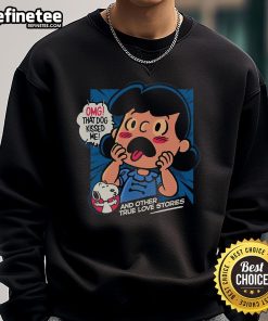 Official OMG That Dog Kissed Me Snoopy Lucy van Pelt Sweatshirt featuring colorful graphics of Snoopy and Lucy.