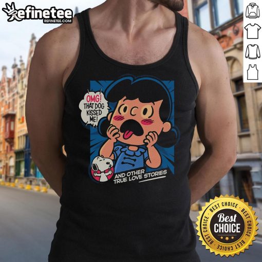 Official OMG That Dog Kissed Me Snoopy Lucy van Pelt tank top featuring vibrant graphics and a playful design.