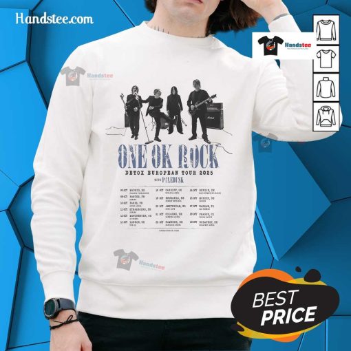 Alt Text: Official One Ok Rock Detox European Tour 2025 sweatshirt featuring band logo and vibrant design. Perfect for fans!