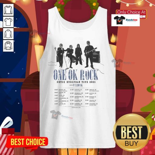 One Ok Rock Detox European Tour 2025 tank top featuring vibrant graphics and the band's logo in stylish design.