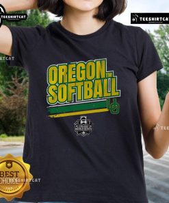 Alt Text: Official Oregon Softball Women's College World Series Stripe Ladies Tee showcasing team spirit and style.