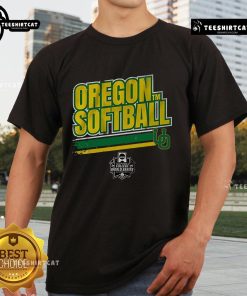 Alt Text: Official Oregon Softball Women's College World Series Stripe T-Shirt featuring team colors and logo design.
