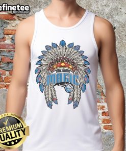 Official Orlando Magic Native American logo tank top showcasing a vibrant design perfect for basketball fans.