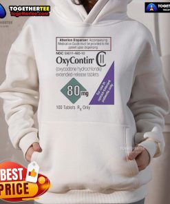Alt Text: Official OxyContin 80mg label hoodie featuring a vibrant design, perfect for fans of pharmaceutical memorabilia.