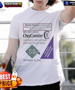 Official Oxycontin 80Mg Label T-Shirt featuring the iconic drug label design on a stylish black tee.