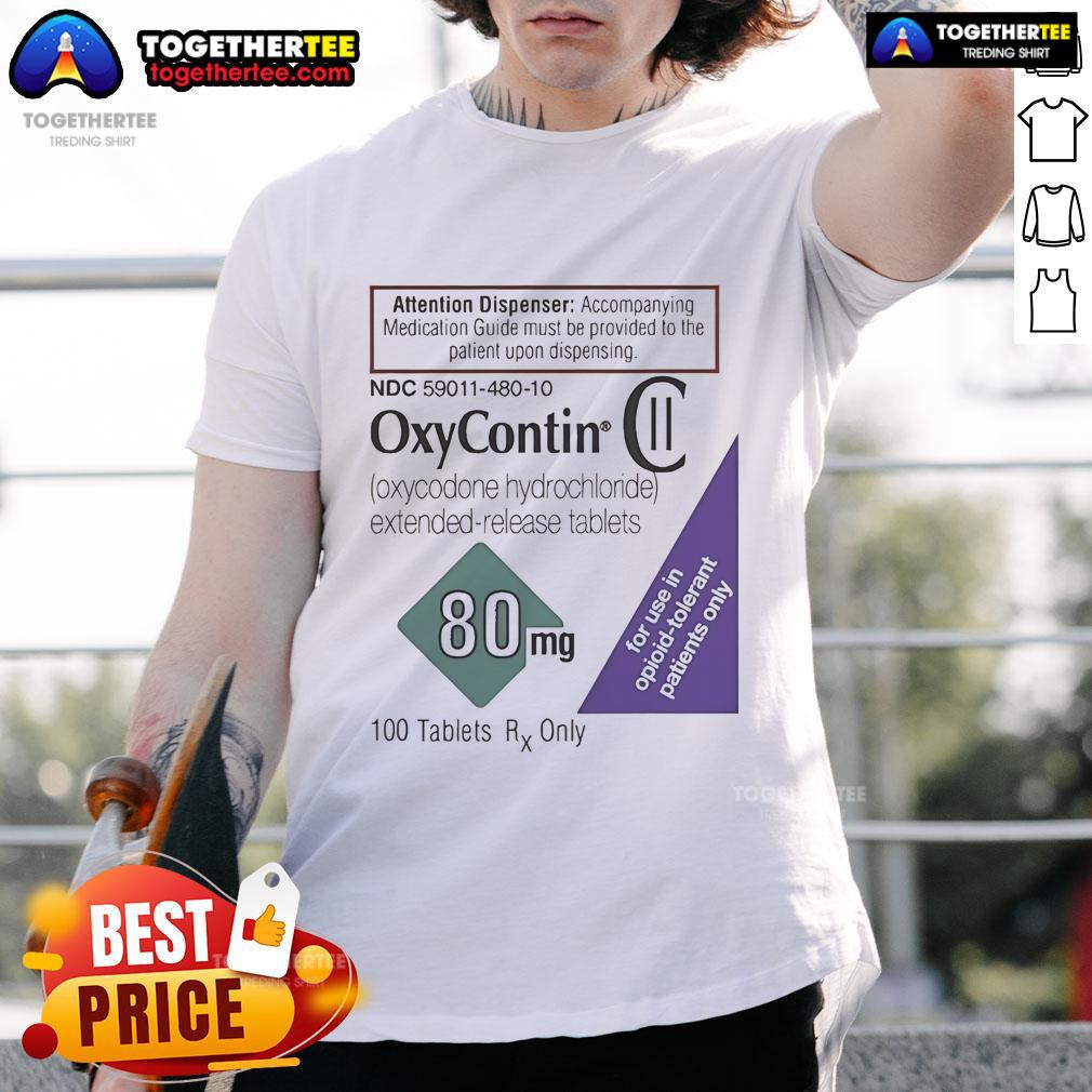 Official Oxycontin 80Mg Label T Shirt Official Oxycontin 80Mg Label T-Shirt featuring the iconic drug label design on a stylish black tee.