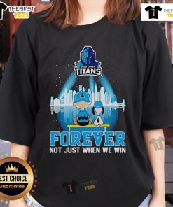 Official Peanuts X Gold Coast Titans Skyline Ladies Tee, featuring 'Forever Not Just When We Win' design.