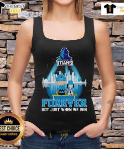 Official Peanuts x Gold Coast Titans Skyline Tank Top featuring 'Forever, Not Just When We Win' design.
