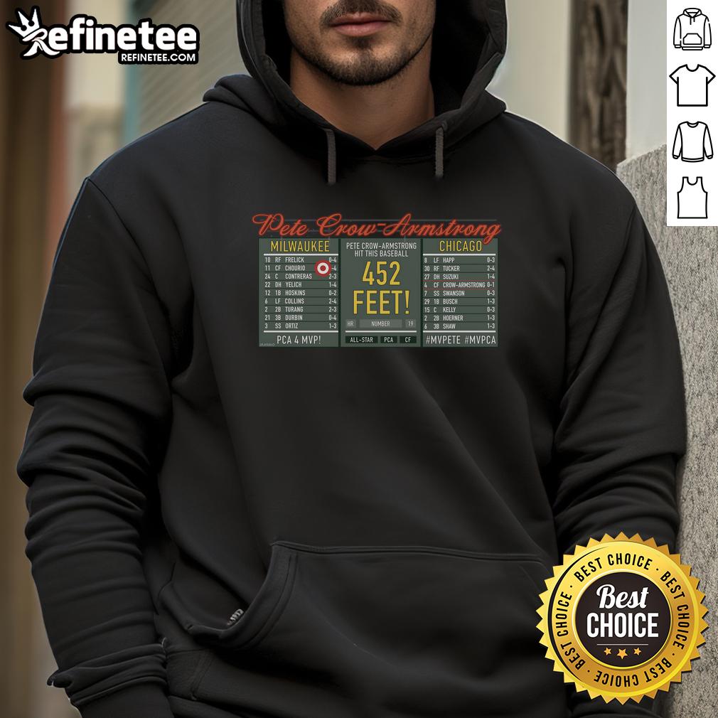 Official Pete Crow Armstrong Milwaukee Vs Chicago Hoodie Pete Crow-Armstrong wearing a Milwaukee vs. Chicago hoodie, showcasing team spirit and style in a vibrant design.