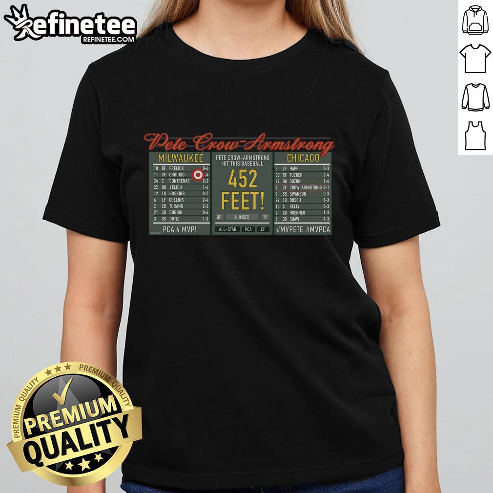 Official Pete Crow Armstrong Milwaukee Vs Chicago Ladies Tee Official Pete Crow-Armstrong Milwaukee vs. Chicago ladies tee showcasing vibrant team colors and stylish design.