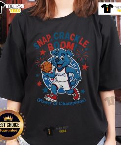 Official Philadelphia 76ers Snap Crackle Boom Independence Day Ladies Tee featuring team logo and festive design.
