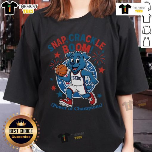 Official Philadelphia 76ers Snap Crackle Boom Independence Day Ladies Tee featuring team logo and festive design.