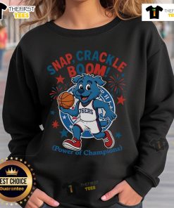 Alt Text: Official Philadelphia 76ers Snap Crackle Boom sweatshirt featuring a patriotic design for Independence Day celebrations.