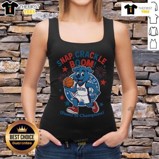 Official Philadelphia 76ers Snap Crackle Boom Independence Day tank top featuring vibrant team colors and patriotic design.