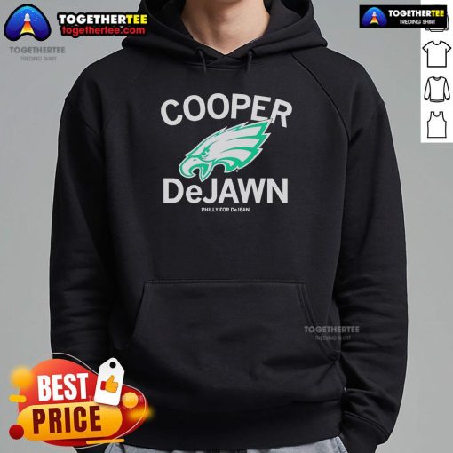 Official Philadelphia Eagles Cooper DeJean hoodie featuring the Philly For DeJean logo, perfect for fans.