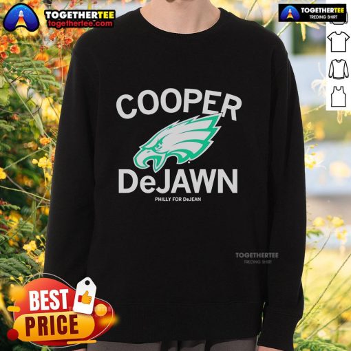 Alt Text: Official Philadelphia Eagles Cooper DeJean Philly For DeJean logo sweatshirt featuring team colors and design.