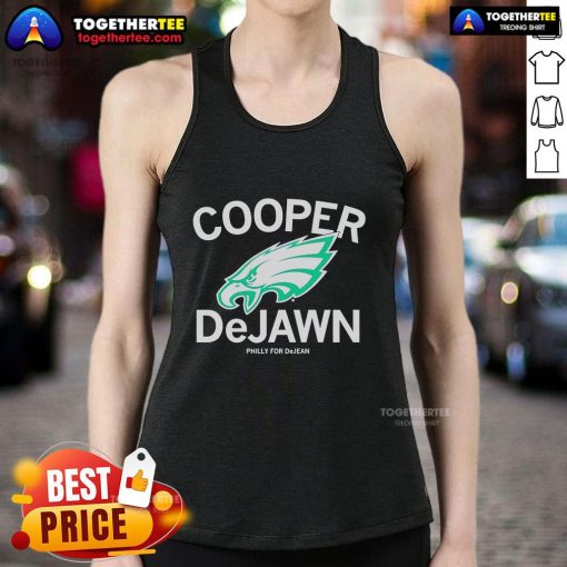 Official Philadelphia Eagles Cooper Dejeawn Philly For Dejean logo tank top featuring team colors and stylish design.