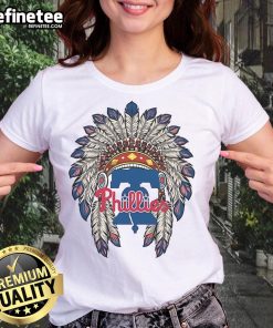 Official Philadelphia Phillies Native American logo ladies tee in vibrant colors, perfect for baseball fans and stylish comfort.