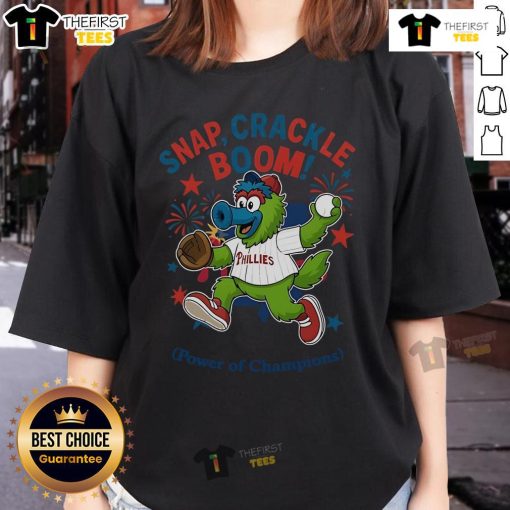 Official Philadelphia Phillies Snap Crackle Boom Independence Day Ladies Tee showcasing team spirit and patriotic design.