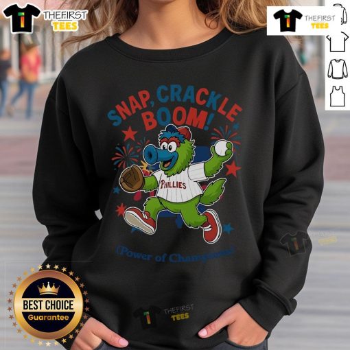 Official Philadelphia Phillies Snap Crackle Boom Independence Day sweatshirt featuring vibrant team graphics and festive colors.