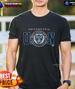 Official Philadelphia Union See Thru T-Shirt featuring team logo, perfect for fans showcasing their support.