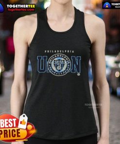 Official Philadelphia Union see-thru tank top featuring team colors and logo, perfect for summer sports fans.