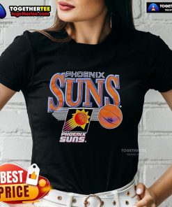 Alt Text: Vintage ladies tee featuring the official Phoenix Suns logo in vibrant colors, perfect for fans and casual wear.