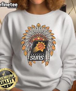Alt Text: Official Phoenix Suns Native American logo sweatshirt featuring vibrant colors and unique design, perfect for fans.