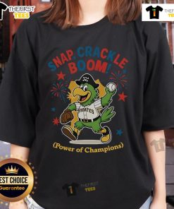 Alt Text: Official Pittsburgh Pirates Snap Crackle Boom Power of Champions Independence Day Ladies Tee in vibrant design.
