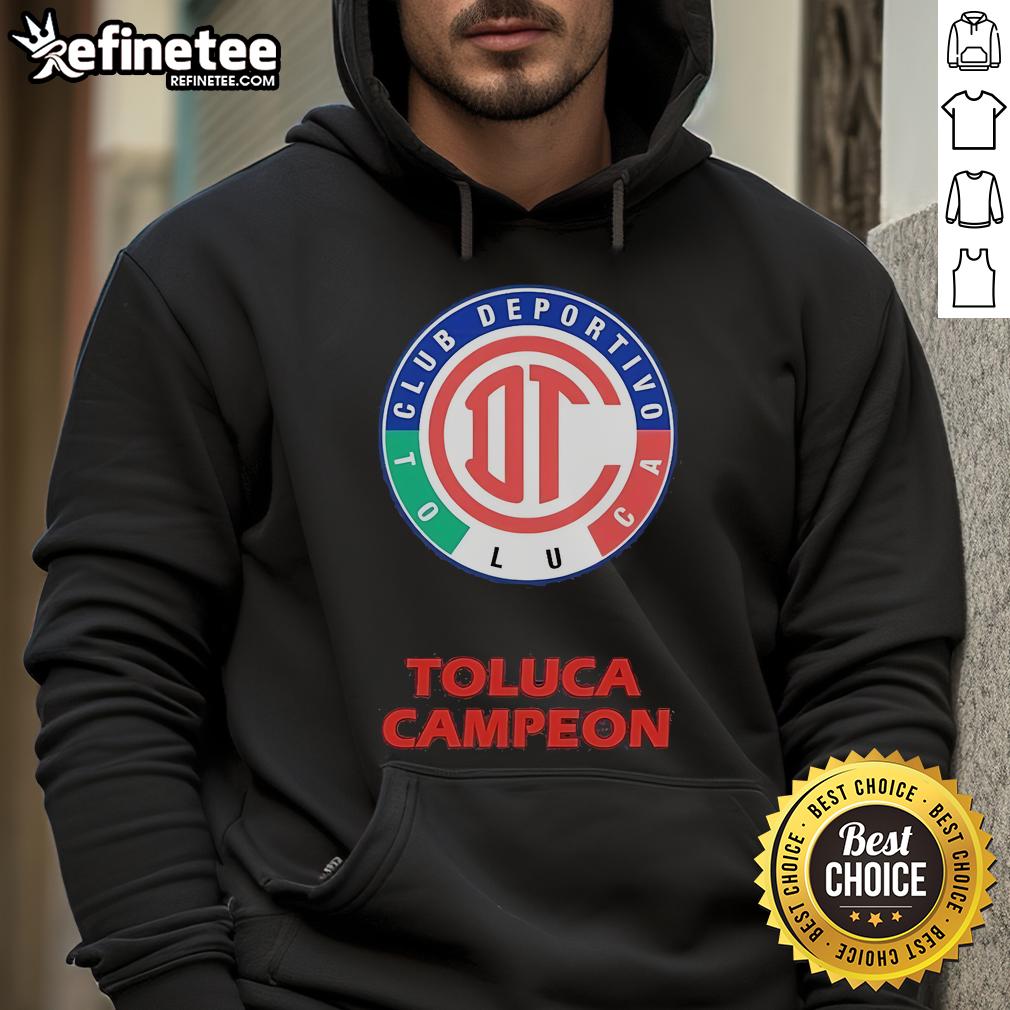 Official Playera Toluca Diablos Rojos Cuello Redondo Escudo Campeon Hoodie Alt Text: Official Toluca Diablos Rojos hoodie with round neck and champion shield design, perfect for fans.