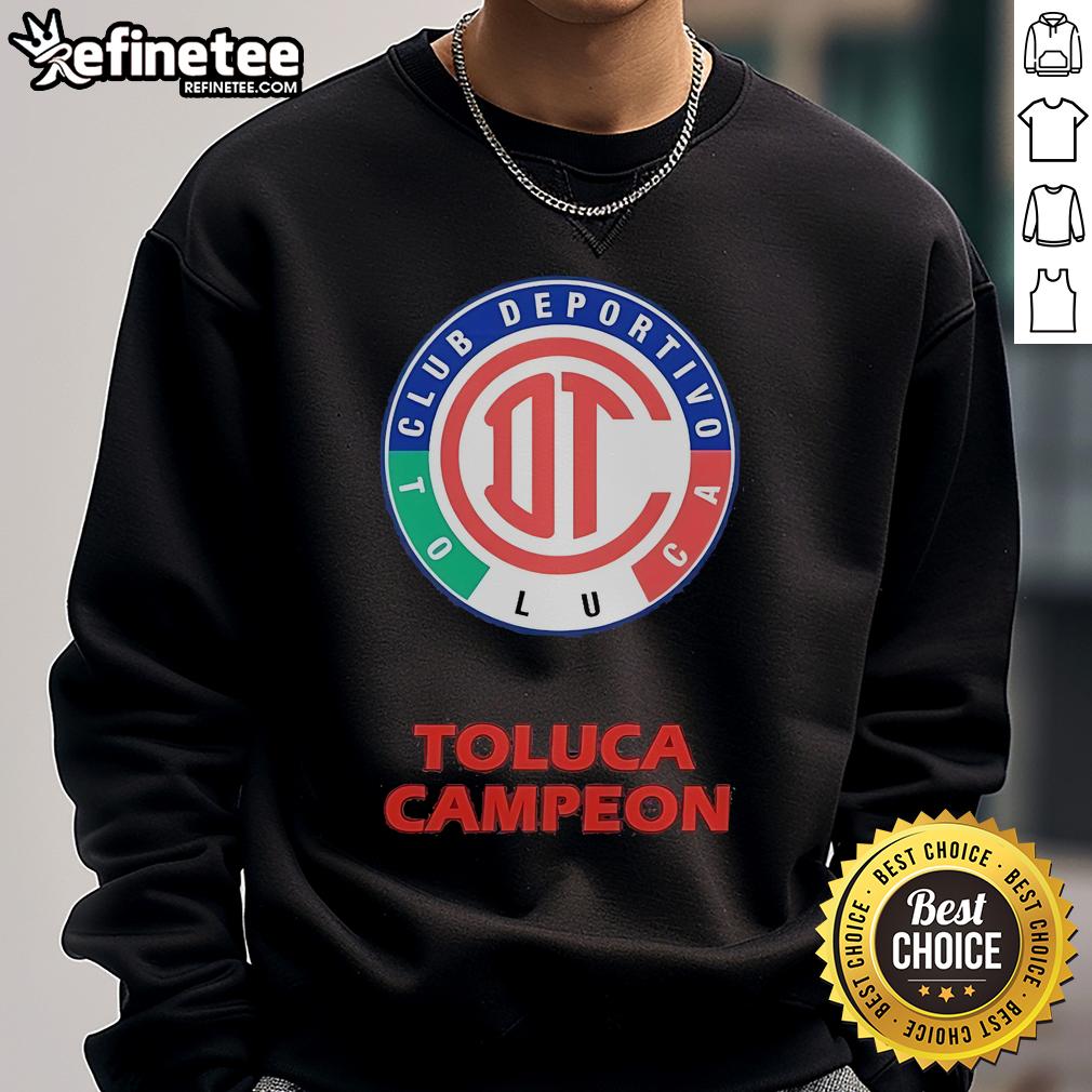 Official Playera Toluca Diablos Rojos Cuello Redondo Escudo Campeon Sweatshirt Official Toluca Diablos Rojos sweatshirt featuring round neck and champion emblem for fans of the team.