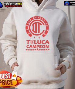 Official Yazbek Diablos Rojos Toluca Campeones 2025 hoodie showcasing team pride and vibrant red design.