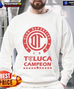 Official Yazbek Diablos Rojos Toluca Campeones 2025 sweatshirt featuring team logo and vibrant red design.