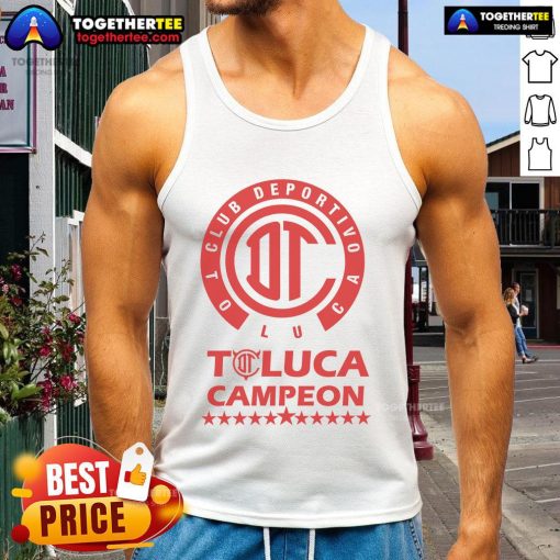 Alt Text: Official Yazbek Diablos Rojos Toluca Campeones 2025 tank top featuring vibrant team colors and logo.