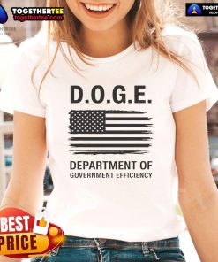 Alt Text: Official Premium Doge Department of Government Efficiency Ladies Tee featuring a playful doge graphic on a stylish shirt.