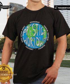 Official Prestige Worldwide Management T-Shirt featuring logo design, perfect for fans and team members.