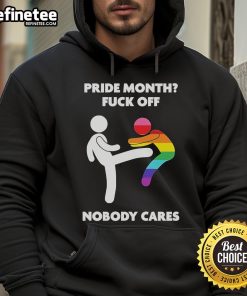 Official Pride Month F*ck Off Nobody Cares Hoodie featuring bold text design in vibrant colors, perfect for LGBTQ+ pride celebrations.