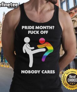 Official Pride Month Fck Off Nobody Cares tank top featuring bold text, perfect for showing your pride and attitude.