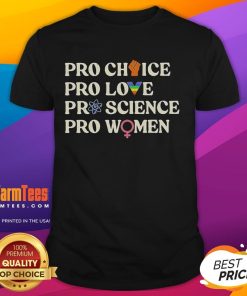 Official Pro Choice Pro Love Pro Science Pro Women Icons T-Shirt featuring empowering symbols for women's rights.
