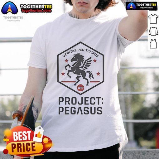 Alt Text: Official Project Pegasus Veritas Per Tempus T-Shirt featuring a bold design and vibrant colors for fans and supporters.